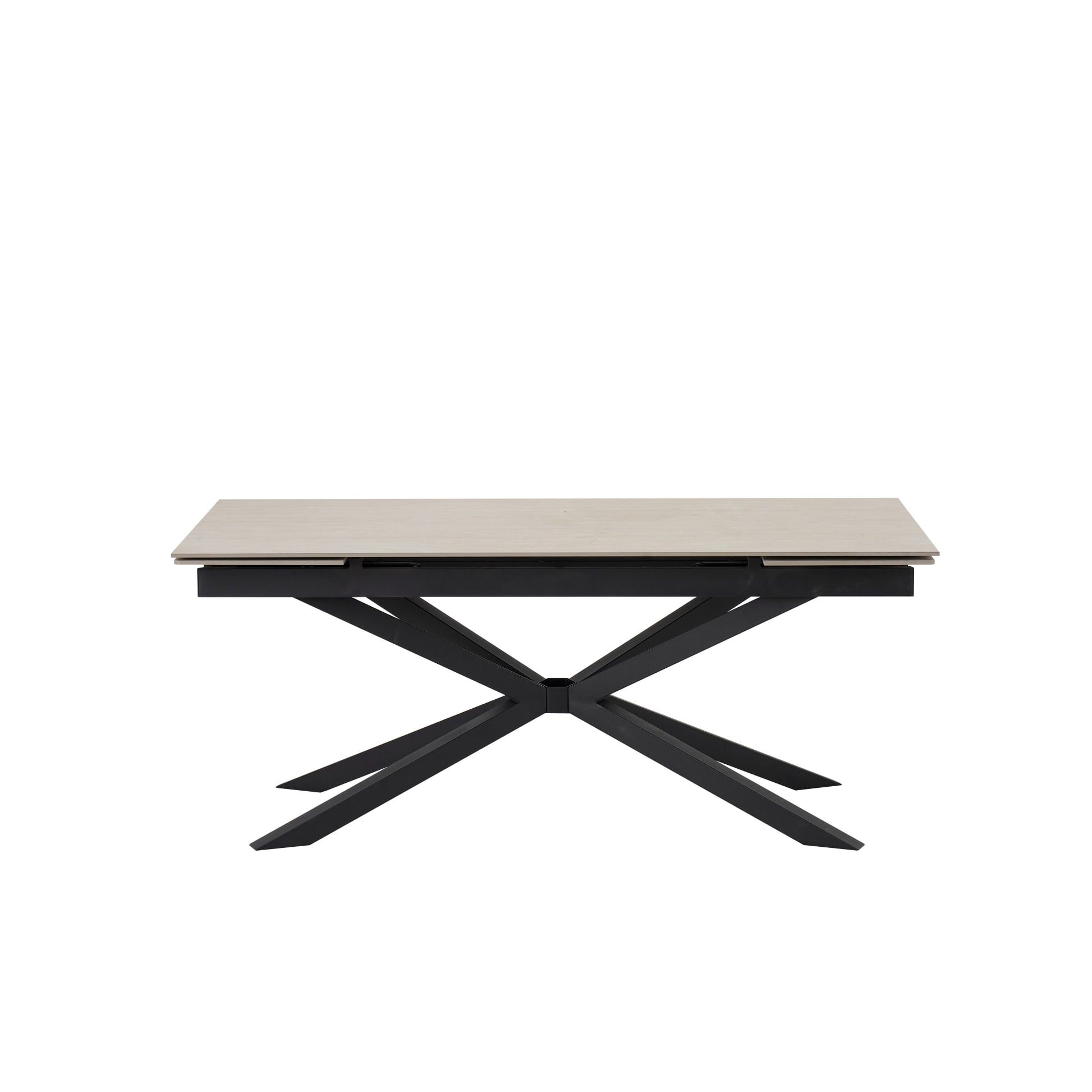 TABLE REPAS EXTENSIBLE NANA PIED METAL NOIR CERAMIQUE TRAVERTIN MAT 180/260x90x76cm