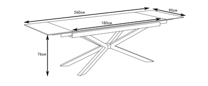 TABLE REPAS EXTENSIBLE NANA PIED METAL NOIR CERAMIQUE TRAVERTIN MAT 180/260x90x76cm