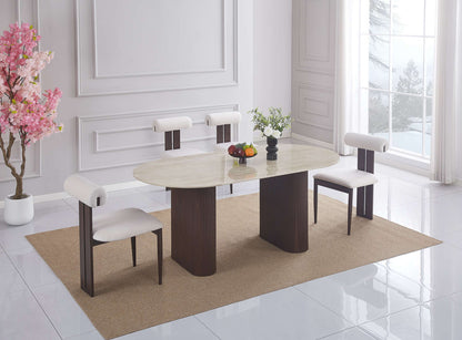 TABLE A MANGER ROXY PIED NOYER PLATEAU CERAMIQUE TRAVERTIN BRILLANT 180CM