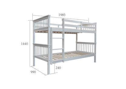 LIT SUPERPOSE BATNA EN BOIS 1+1 BLANC 90X190cm