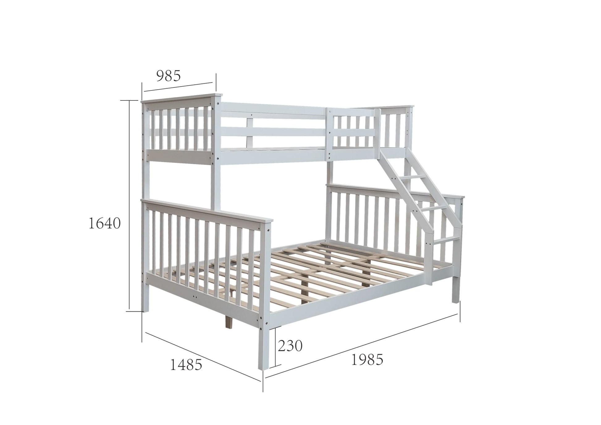 LIT BATNA EN BOIS BLANC 2+1 90X190cm + 140X190cm