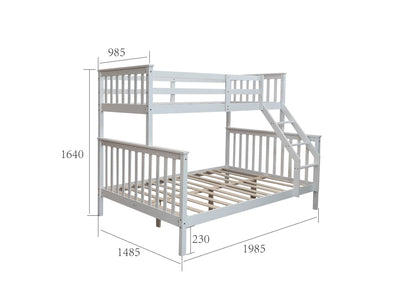 LIT BATNA EN BOIS BLANC 2+1 90X190cm + 140X190cm