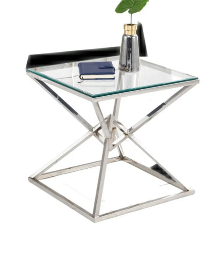GUERIDON PYRAMIDE CHROME TRANSPARENT 55x55x55 cm
