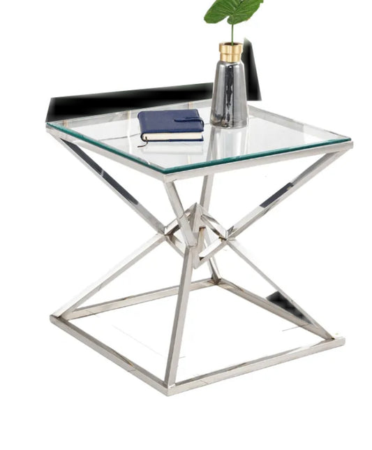GUERIDON PYRAMIDE CHROME TRANSPARENT 55x55x55 cm