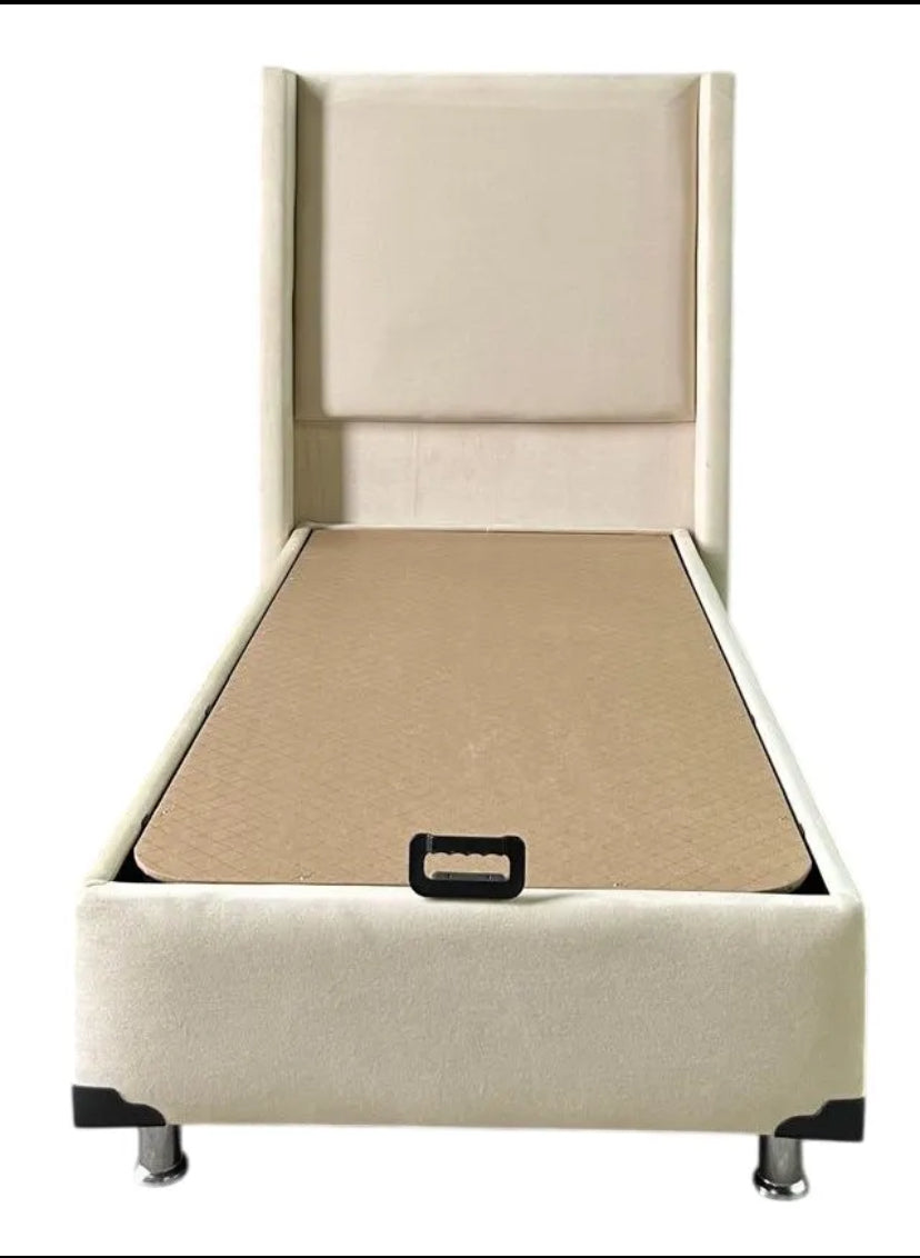 LIT COFFRE COCO BOX VELOURS BEIGE 90X190CM
