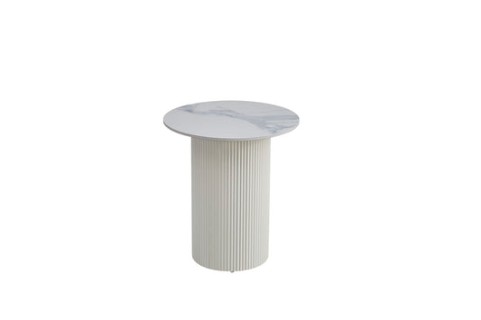GUERIDON VALMY PIED BEIGE PLATEAU CERAMIQUE MARBRE GRIS 50cm diametre