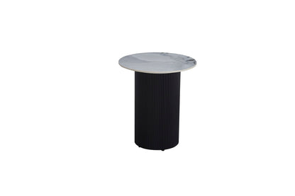 GUERIDON VALMY PIEDS NOIR PLATEAU CERAMIQUE MARBRE GRIS 50cm diametre