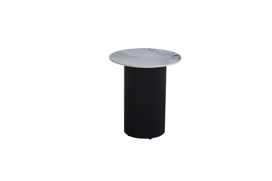 GUERIDON VALMY PIEDS NOIR PLATEAU CERAMIQUE MARBRE GRIS 50cm diametre