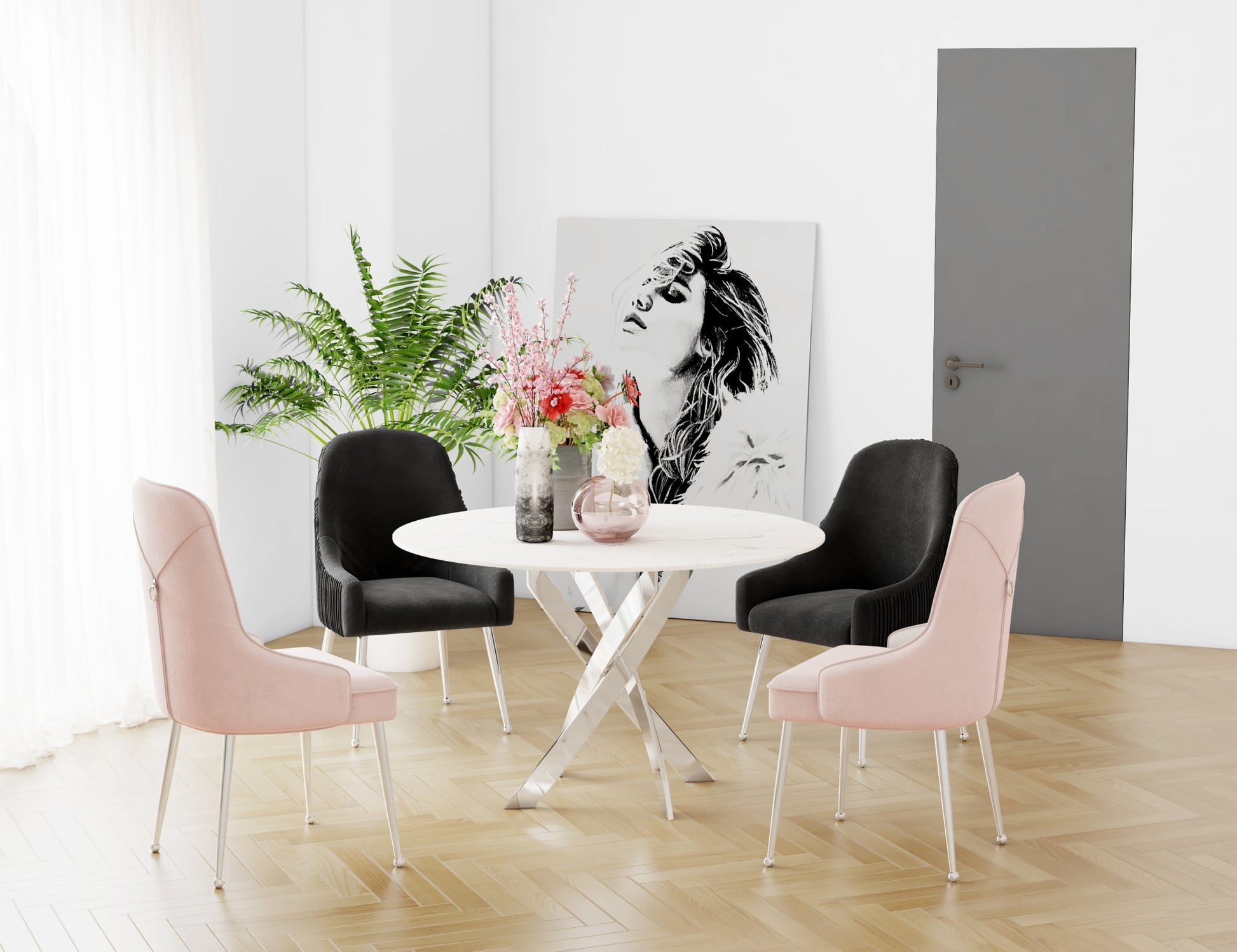 CHAISE LUXURY CHROME VELOURS  NOIR