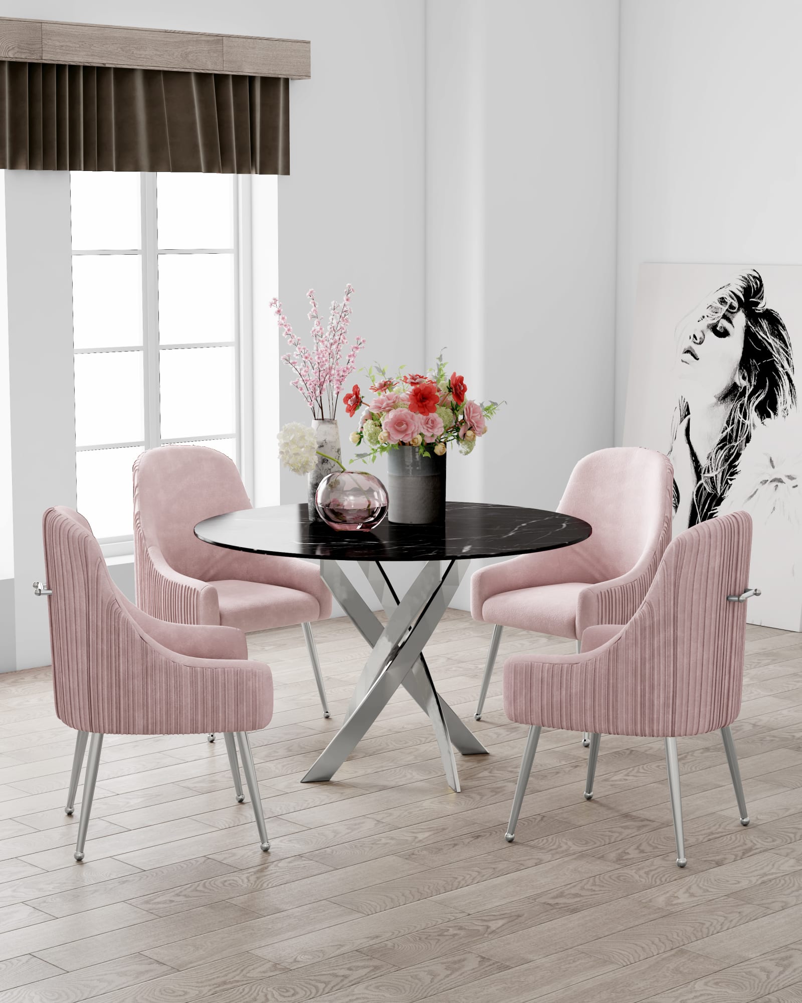 CHAISE LUXURY CHROME VELOURS  ROSE
