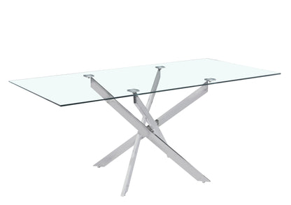 Table Repas JESSICA XXL Chrome et plateau en verre 180 cm 6 à 8 couverts