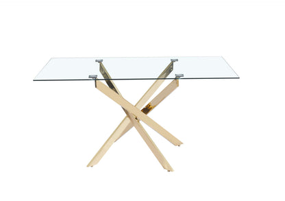 Table Repas JESSICA XXL Gold et plateau en verre 180 cm 6 à 8 couverts