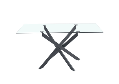Table Repas JESSICA Métal noir et plateau en verre 150 cm 4 à 6 couverts