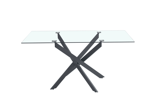 Table Repas JESSICA Métal noir et plateau en verre 150 cm 4 à 6 couverts