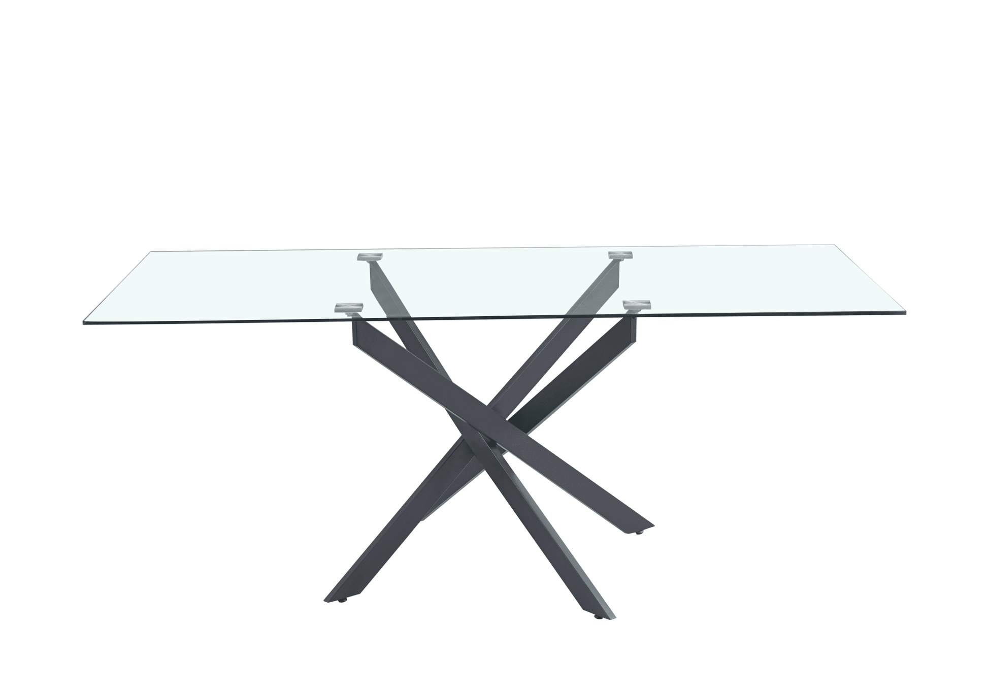 Table Repas JESSICA XXL Métal noir et plateau en verre 180 cm 6 à 8 couverts