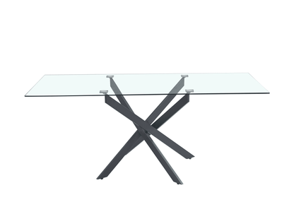 Table Repas JESSICA XXL Métal noir et plateau en verre 180 cm 6 à 8 couverts
