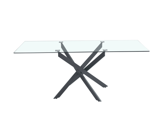 Table Repas JESSICA XXL Métal noir et plateau en verre 180 cm 6 à 8 couverts