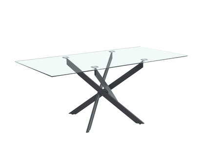 Table Repas JESSICA Métal noir et plateau en verre 150 cm 4 à 6 couverts