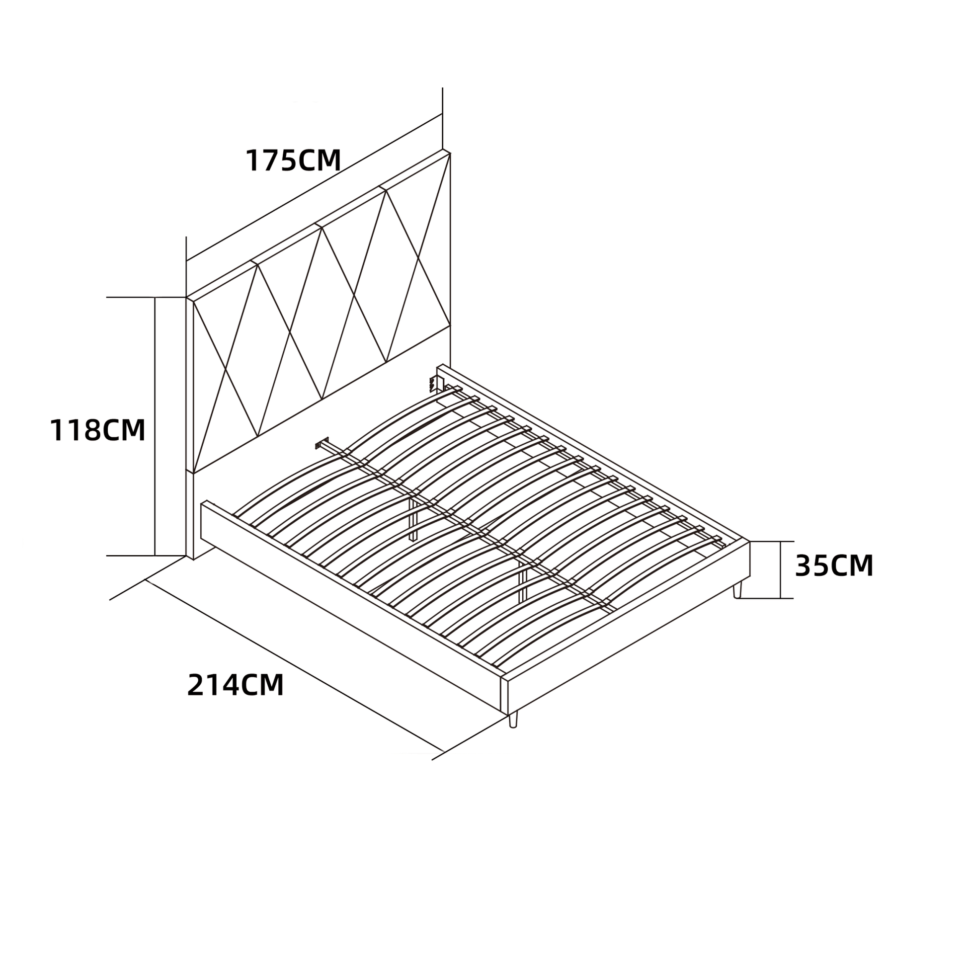LIT DOUBLE SQUARE PIED BOIS SIMILICUIR BLANC 160X200CM