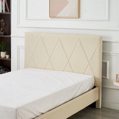 LIT DOUBLE SQUARE PIED BOIS SIMILICUIR BEIGE 160X200CM