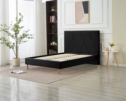 LIT DOUBLE  SQUARE PIED BOIS SIMILICUIR NOIR 160X200CM