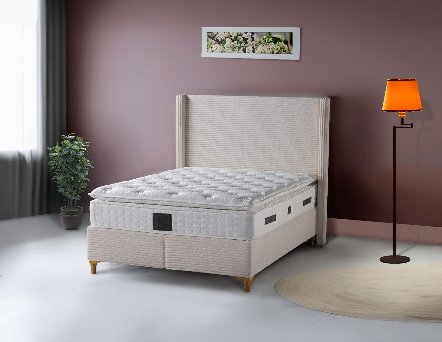 LIT COFFRE VENUS COTELE BEIGE 160X200CM