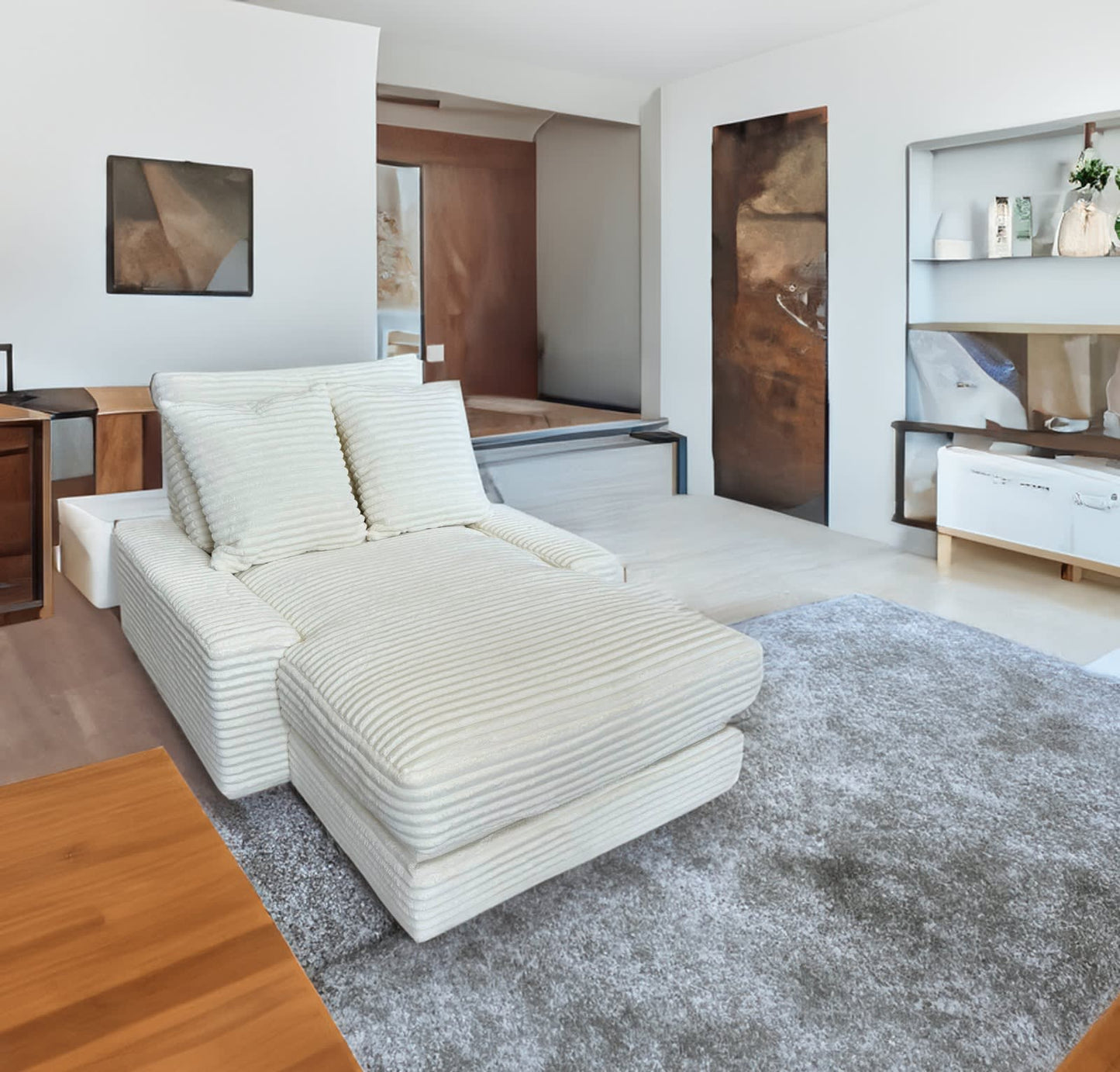 CANAPE CELIA MOELLEUX EN TISSU COTELE EPAIS ECRU 180x135cm