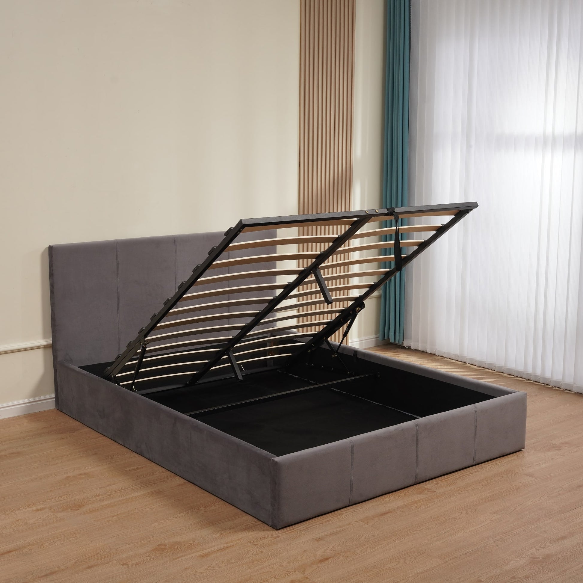 LIT COFFRE BASTIEN VELOURS GRIS 140X190