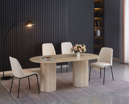 TABLE A MANGER COCO PIED EFFET TRAVERTIN PLATEAU CERAMIQUE TRAVERTIN 180X90X75cm