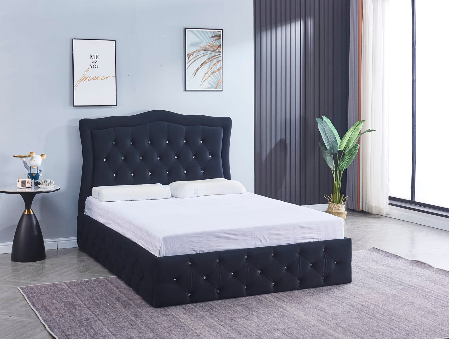CADRE DE LIT TREND 160x200cm VELOURS NOIR VENDU SANS SOMMIER