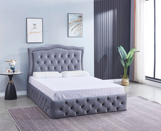 CADRE DE LIT TREND 160x200cm VELOURS GRIS VENDU SANS SOMMIER