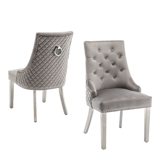 Lot de chaises ANNEAU matelassée et cloutée Chrome velours