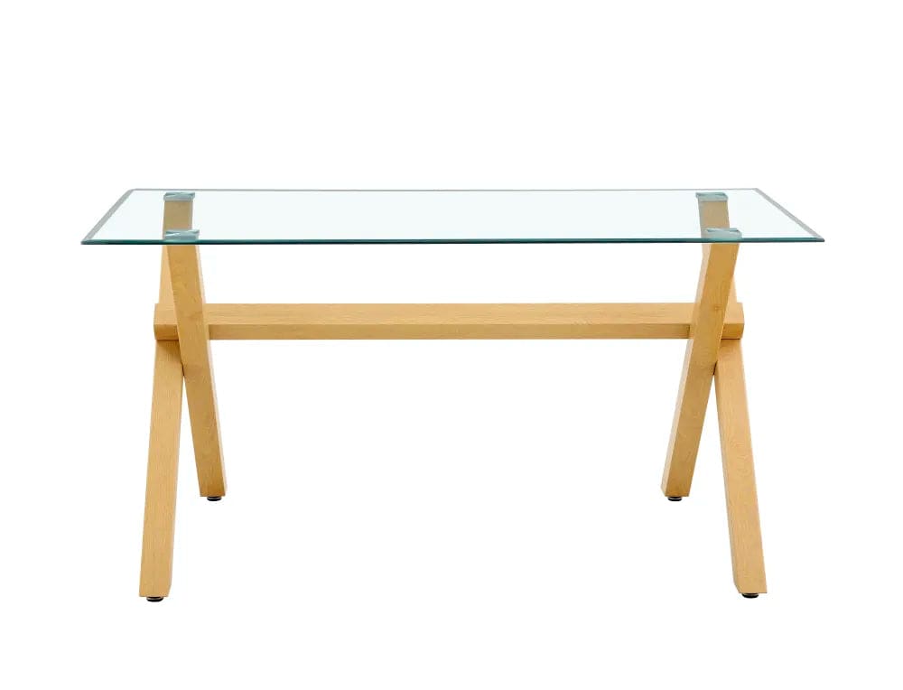 Table à manger IXE en bois plateau transparent 150 cm
