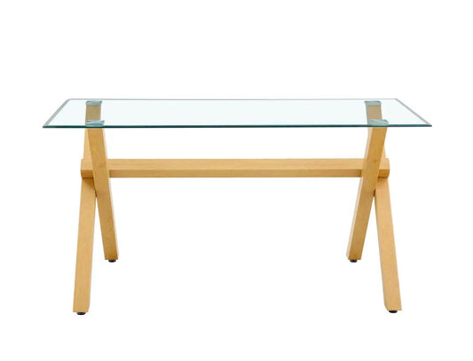 Table à manger IXE en bois plateau transparent 150 cm