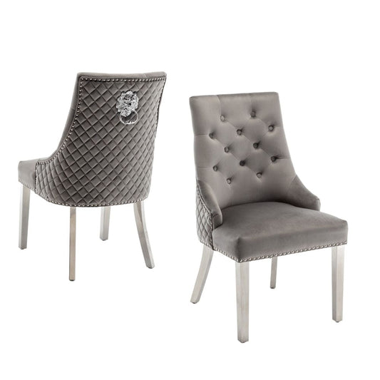 Lot de 2 chaises LION matelassée et cloutée chrome velours