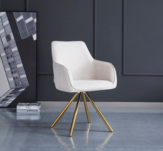 CHAISE AVEC ACCOUDOIR LOLA PIED GOLD TISSU ECRU