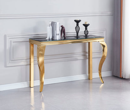 CONSOLE BAROQUE GOLD VERRE MARBRE NOIR 120X40X78
