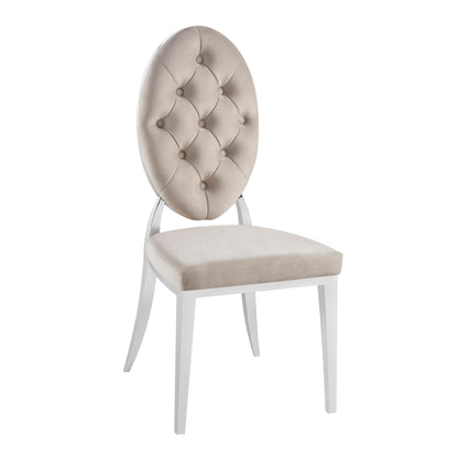 CHAISE MEDAILLON CAPITONNEE CHROME VELOURS MOKA