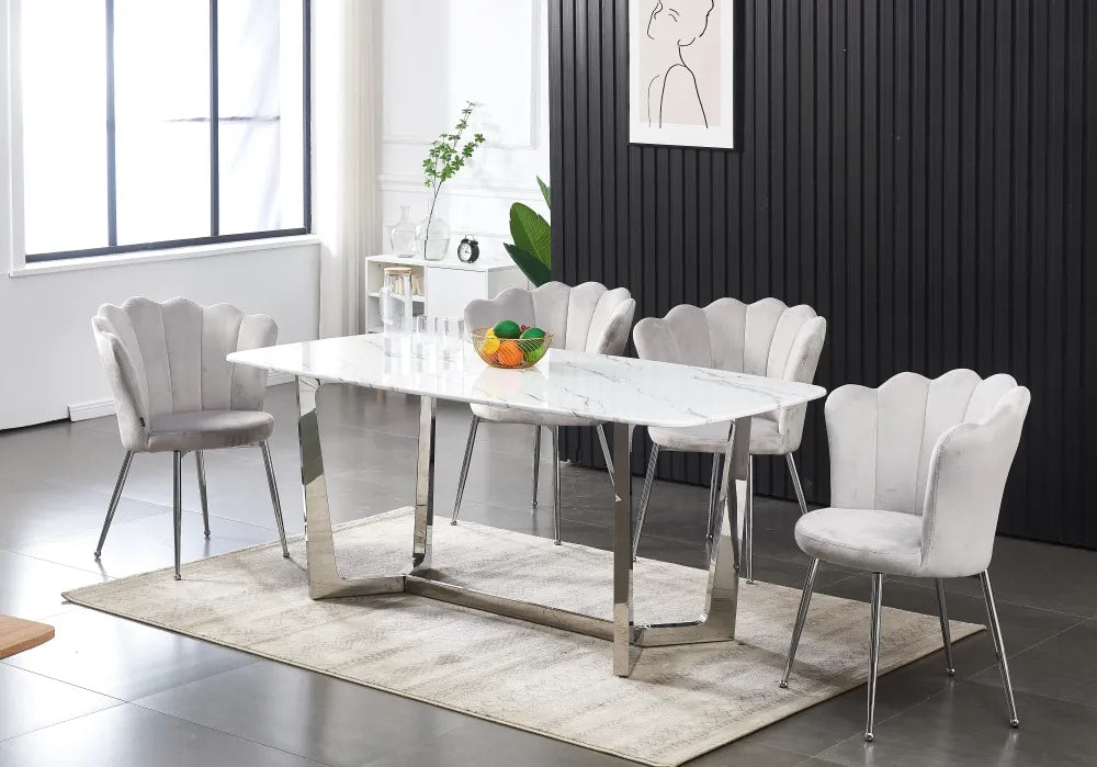 CHAISE NYMPHEA CHROME VELOURS ECRU