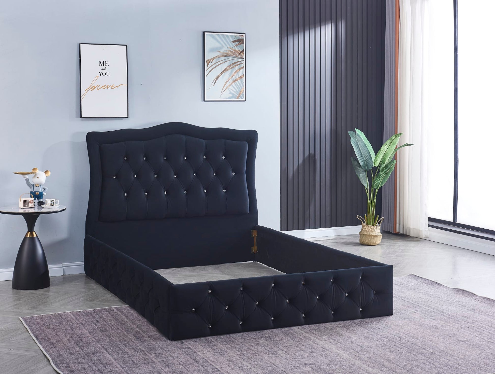 CADRE DE LIT TREND 160x200cm VELOURS NOIR VENDU SANS SOMMIER