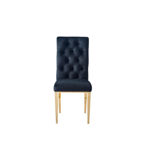 CHAISE NEVADA CAPITONNE AVEC BOUTONS GOLD VELOURS NOIR
