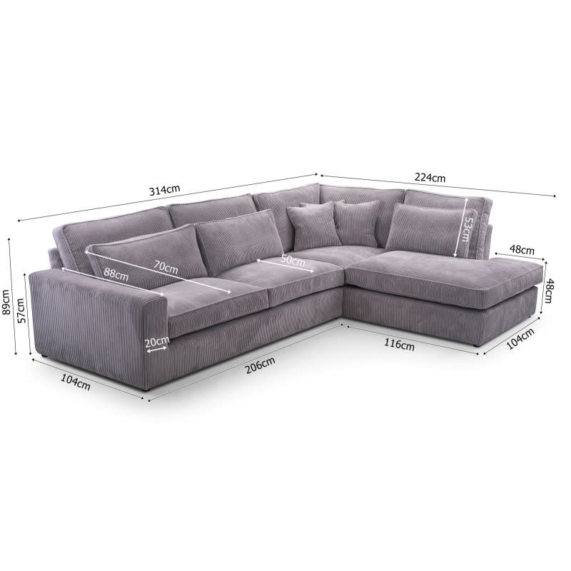 CANAPE BRISTOL ANGLE GAUCHE VELOURS ANTHRACITE 316x230cm