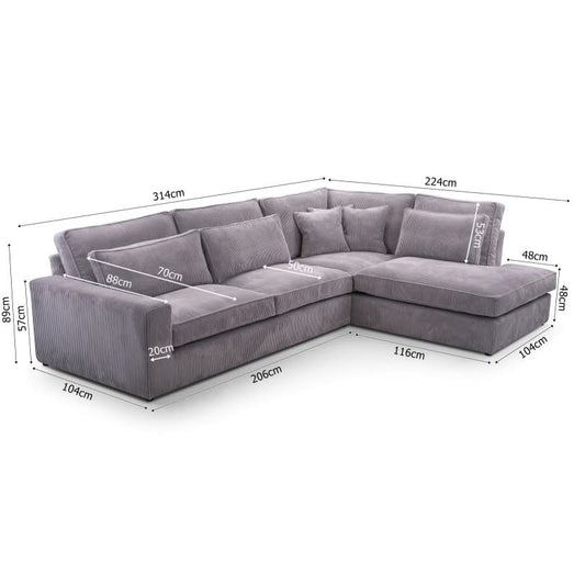 CANAPE BRISTOL ANGLE GAUCHE VELOURS ANTHRACITE 316x230cm