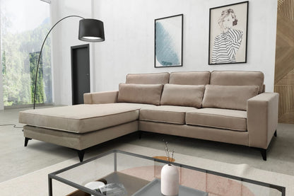 CANAPE ANGLE GAUCHE VELOURS BEIGE 265x200cm