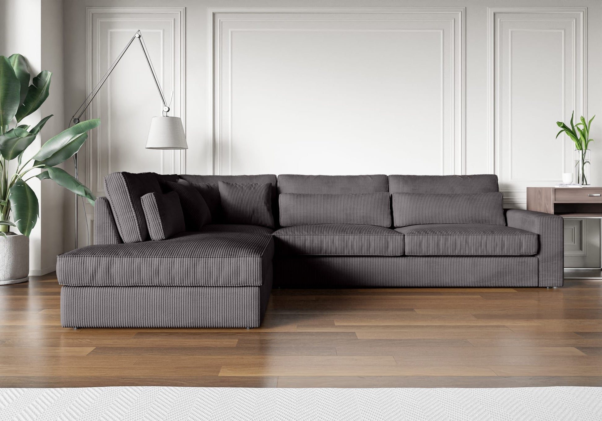 CANAPE LE BRISTOLA ANGLE GAUCHE COTELE ARDOISE 315X230cm