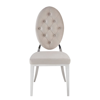 CHAISE MEDAILLON CAPITONNEE CHROME VELOURS MOKA
