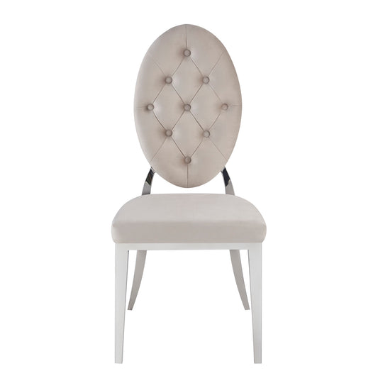 CHAISE MEDAILLON CAPITONNEE CHROME VELOURS MOKA