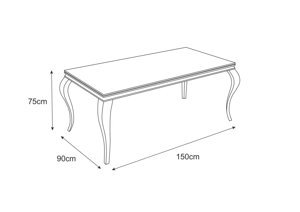 TABLE REPAS BAROQUE CHROME MARBRE GREIGE 150X90X75CM