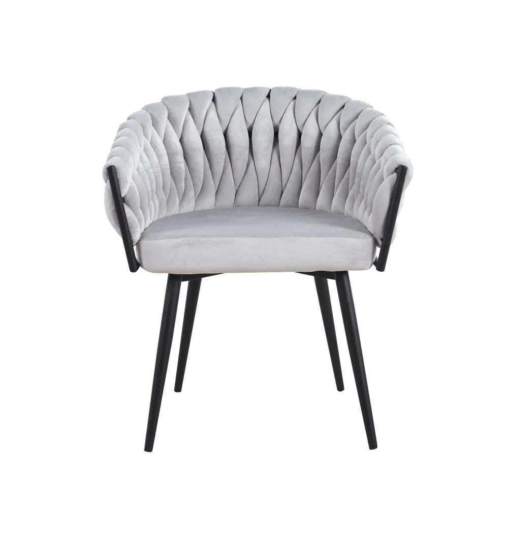 CHAISE TRESSEE PIED METAL NOIR LIGHT GREY