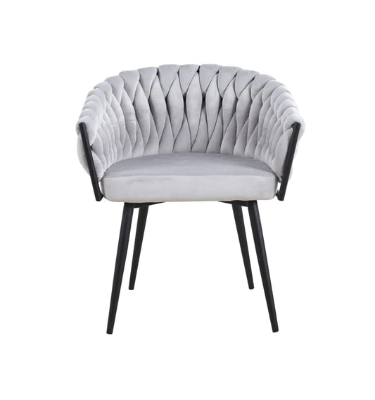 CHAISE TRESSEE PIED METAL NOIR LIGHT GREY